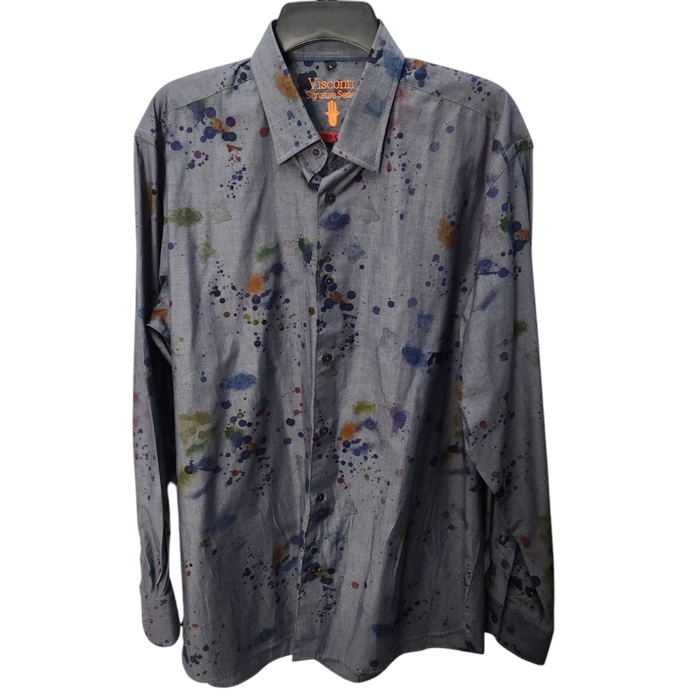 Visconti‎ Signature Series Long Sleeve Blue Gray Splatter Shirt Size Large